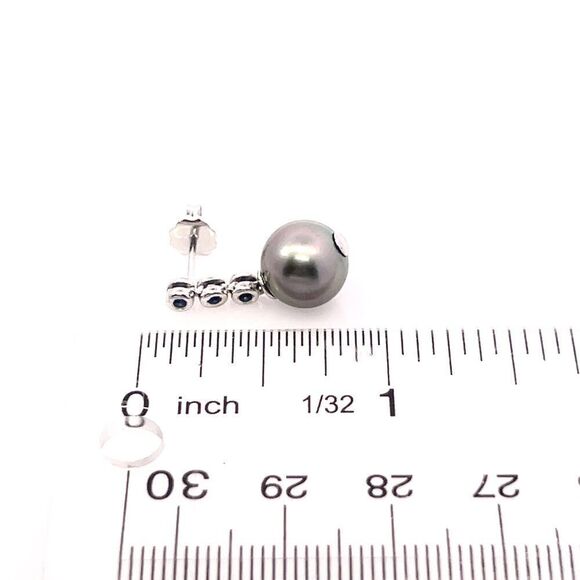 Tahitian Pearl & Sapphire Earrings 14k Gold 9.46 mm Certified $1,790 111301 - Picture 11 of 12